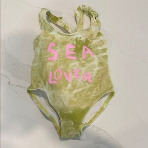 Zara Girls Green Tie-Dye "Sea Lover" One-Piece Swimsuit